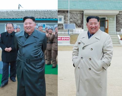 김정은, 이색적인 코트 패션 (서울=연합뉴스) 김정은 북한 국무위원장은 11월 28일 초대형 방사포 시험사격 참관과 11월 25일 창린도 방어부대 시찰에서 이전까지와는 다른 스타일의 옷차림을 선보였다.