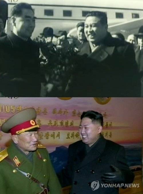 붕어빵처럼 닮은 김일성과 김정은 (서울=연합뉴스) 김정일 위원장 사망 직후 공개된 북한의 새 지도자 김정은 노동당 중앙군사위원회 부위원장(아래)의 웃는 모습, 옷차림, 머리스타일이 젊은 시절의 김일성 주석과 빼닮았다. 2012.1.5 << 조선중앙TV >> photo@yna.co.kr
