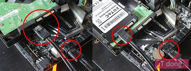 SATA3 케이블의 형태와 장착 위치