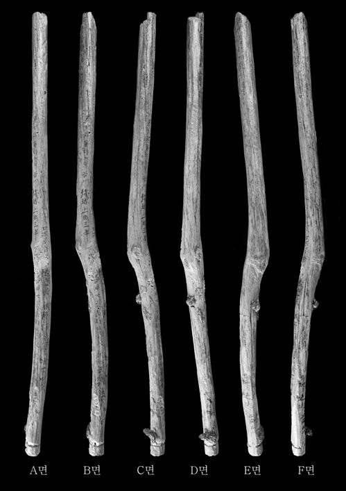 경산 소월리 유적 출토 목간 (서울=연합뉴스) 경산 소월리 유적에서 나온 신라 육면 목간. [국립경주문화재연구소 제공. 재판매 및 DB 금지]