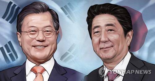 문재인 대통령 - 아베 신조 총리(PG)[장현경 제작 일러스트]