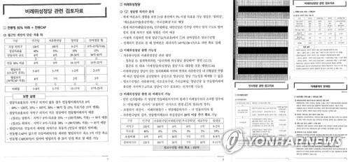 한국당 "민주당 발 비례정당 문건 확보"…민주당 "배포한 적 없어" (서울=연합뉴스) 더불어민주당과 자유한국당 사이에 '문건 논란'이 벌어지고 있다. 25일 한국당은 민주당 발(發)이라며 '비례위성정당 관련 검토 자료'를 공개했다. 이에 대해 민주당은 "그런 자료를 배포한 적이 없다"고 반박했다.  2019.12.25   [자유한국당 제공. 재판매 및 DB 금지] photo@yna.co.kr