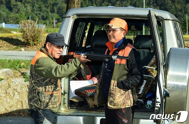 야생멧돼지 포획 전 총기점검을 하고 있는 엽사들 (기사내용과 무관) 뉴스1 DB