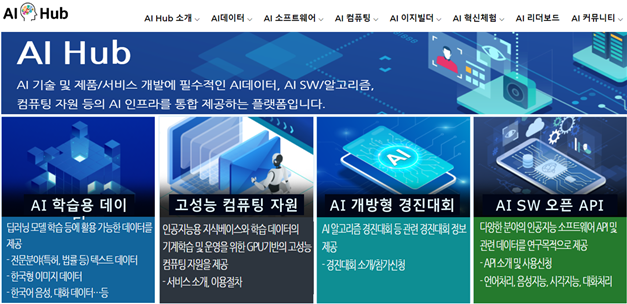 인공지능(AI) 허브 포털(AIHub.or.kr) 화면. 과학기술정보통신부 제공