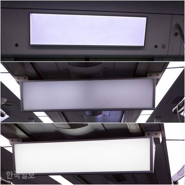 전동차 내부 곳곳에 설치된 광고판이 조명만 켜진 채 방치되고 있다.