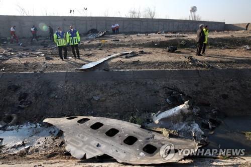 8일 테헤란 부근에서 격추된 우크라이나 여객기 잔해 [EPA=연합뉴스 자료사진]