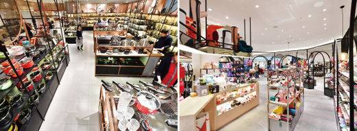 사진설명(왼쪽부터). 1-생활 전문관(9층)의 주방 용품 코너. 소비자들이 비교·분석하기 쉽게 브랜드에 상관없이 품목별로 상품을 정리해 놓았다. 2-아동 전문관 리틀신세계(10층). 약 2000평에 달하는 쇼핑 공간을 모두 아동들을 위한 상품 및 놀이시설 등으로 구성했다.