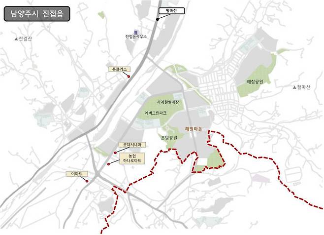 △남양주시 진접읍 일대 녹지 및 생활 편의시설 [지도 출처 = 국토정보맵]