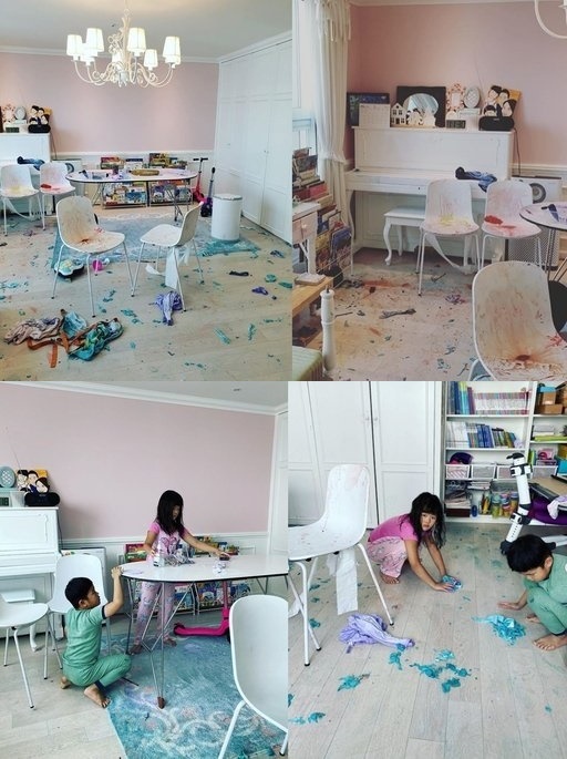 방송인 장영란이 15일 자신의 인스타그램에 물감으로 뒤덮인 집의 모습을 공개했다./사진=장영란 인스타그램 캡처