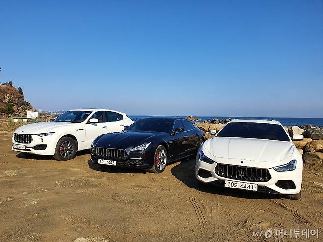 마세라티 디젤 삼총사(왼쪽부터 르반떼, 콰트로 포르테, 기블리)/사진=장시복 기자(강원 강릉)