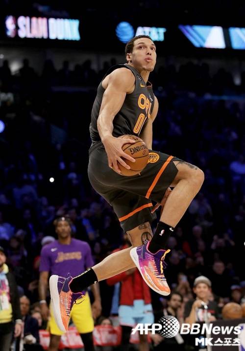 애런 고든이 NBA 슬램덩크 콘테스트에서 또다시 고배를 마셨다. 우승 시 전하려 했던 특별 메시지도 보내지 못했다. 사진=AFPBBNews=News1