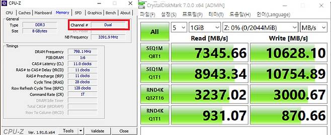 듀얼채널 구성시의 램 디스크 성능