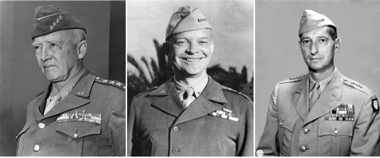 개리슨 캡을 쓴 장군들. 좌로부터 제2차 세계대전의 영웅 패튼 장군, 미 제34대통령을 역임하는 아이젠하워 장군, 한국전쟁 당시 유엔군 총사령관을 역임한 클라크 장군 /출처= ⓒ위키피디아미디어커먼스