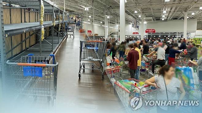 美, 생필품 사재기…트럼프, 자제 당부•대책회의(CG) [연합뉴스TV 제공]