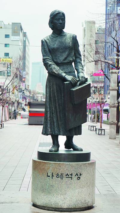 ‘나혜석거리’의 동상