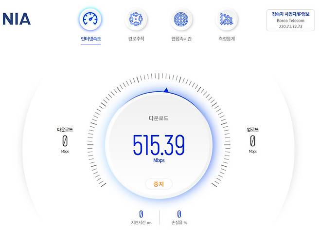 NIA 스피드 인터넷 속도측정 사이트를 이용한 인터넷 속도 측정