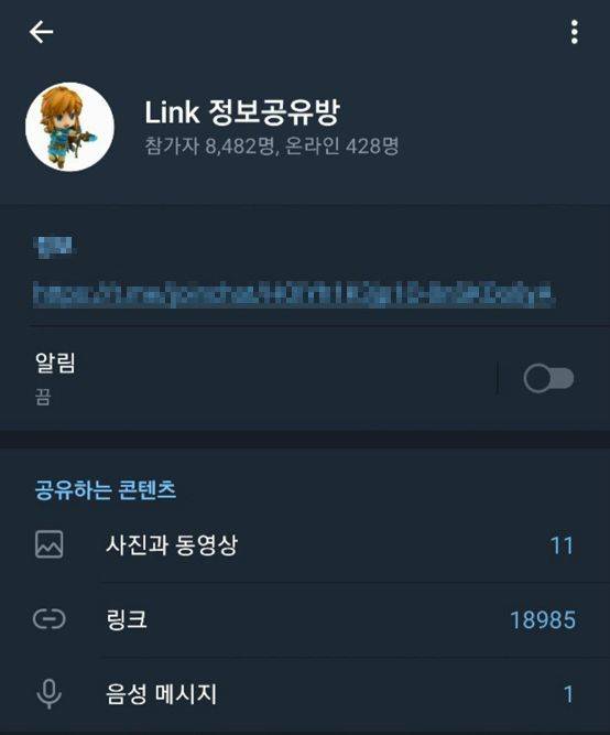 지난해 11월 경찰에 붙잡힌 고등학생 조모군(18)이 운영했던 '링크공유방' 소개 화면. 이 방 동시 접속자가 8482명, 공유된 링크는 18985개로 나와 있다. (사진=독자 제공)