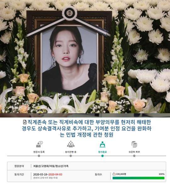 ‘구하라법’ 청원에 10만 명의 네티즌이 동의한 가운데 고 구하라의 친오빠 구호인 씨가 감사 인사를 전했다. 사진공동취재단 제공, 국민동의청원 홈페이지 캡처