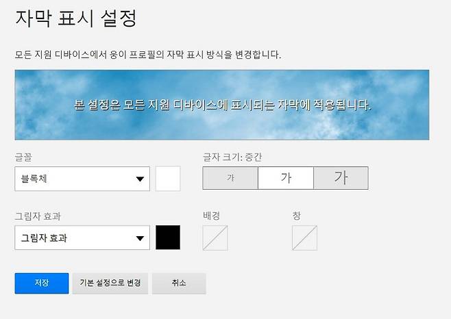 자막 표시 설정 페이지