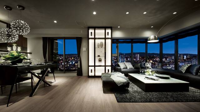 오사카 기타구 우메다 지역의 신축 아파트 ‘브랜즈 타워 우메다 노스’ 거실 전경. /사진제공=브랜즈타워 홈페이지