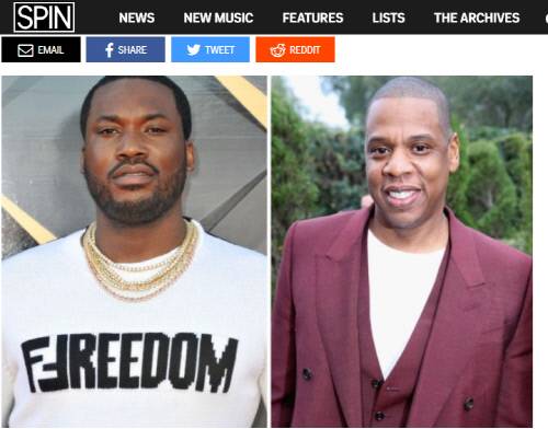 할리우드 래퍼 믹밀(왼쪽)과 제이지. 출처|미 매체 ‘SPIN’ 캡처