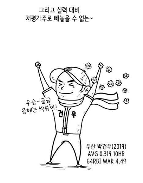 저평가 우량주로 꼽히는 박건우 (출처: KBO 야매카툰) ⓒ 케이비리포트