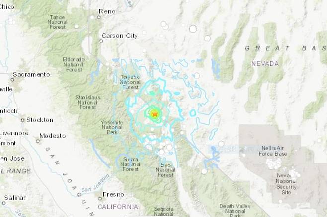미국 요세미티공원 인근 옛 금광도시에서 규모 5.2 지진 [미국 지질조사국 홈페이지 캡처·재판매 및 DB 금지]
