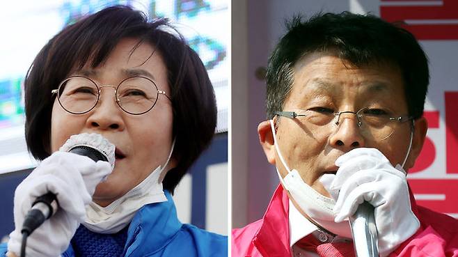 더불어민주당 김상희 후보(왼쪽)와 미래통합당 차명진 후보