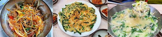 왼쪽부터 사백어 회무침, 전, 국 요리 [경남 거제시 제공·재판매 및 DB 금지]