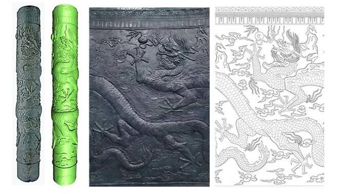 오른쪽 수수호 표면에 새겨진 용문양. 용은 군주를 상징하기도 하지만 물을 상징하는 상상속 동물이다. |문화재보존과학센터 제공