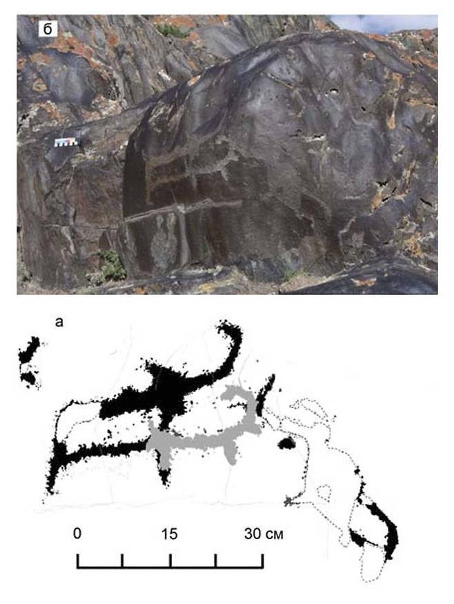 2000년대 초 바가오이고르 2번 유적지에서 발견된 두 매머드 암각화(사진=드미트리 체레미신 등)