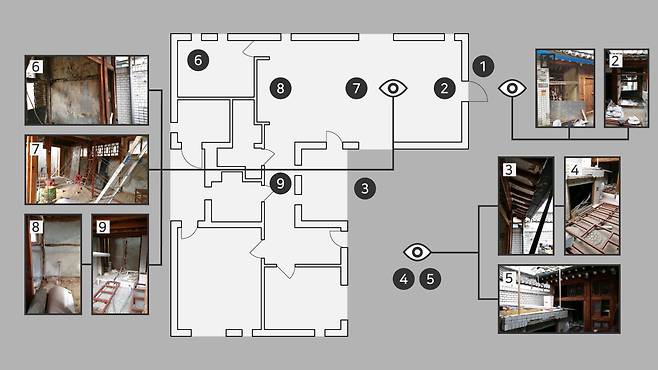 2020년 2월 중순 진행된 익선동 한옥마을 내부 한 건물의 실제 철거 모습이다. 철거된 한옥의 주인은 "이 자리에 새롭게 카페가 들어설 것"이라고 전했다. [그래픽 디자인 여동건]