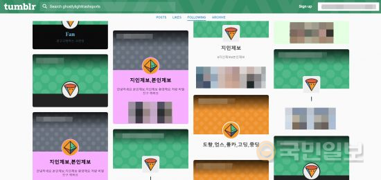 '지인 제보'를 받는 한 텀블러 계정 화면. 텀블러 캡처