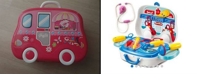 경기 안성시에 사는 A(34)씨의 자녀가 지난 4일 어린이집에서 받아 온 뷰티 세트 장난감(왼쪽)과 해당 어린이집에서 남아들에게 제공한 의사 놀이 장난감(오른쪽). A씨 제공