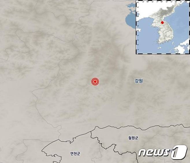 북한 강원 평강 지진 발생지점(기상청 제공) © 뉴스1 황덕현 기자