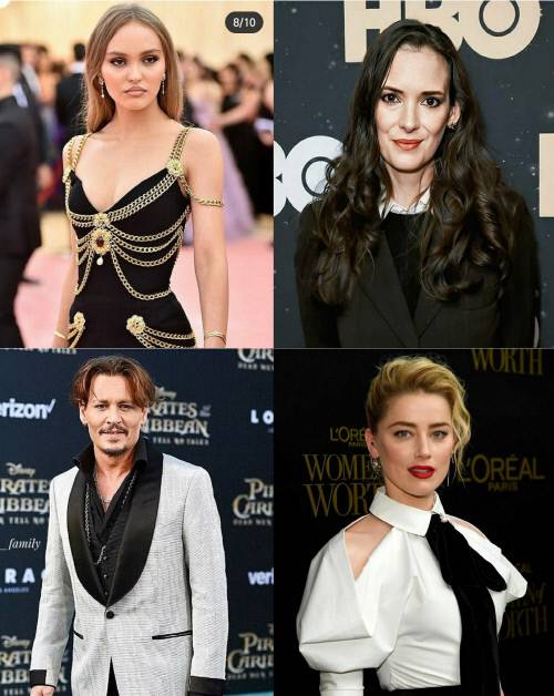 바네사 파라디, 위노나 라이더, 엠버 허드, 조니 뎁(왼쪽 위에서부터 시계방향으로) 출처|바네사 파라디, 위노나 라이더, 조니 뎁, 엠버 허드 개인 SNS·팬 페이지