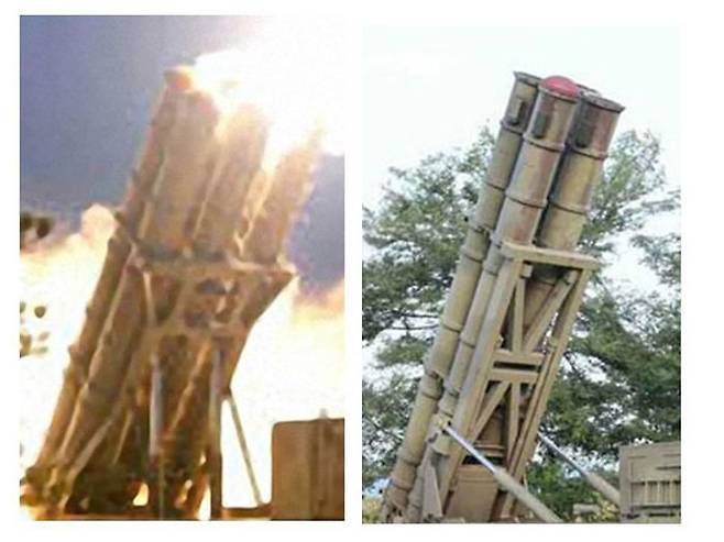 북한 6개 발사관 방사포(좌측)와 4개 발사관 방사포 비교