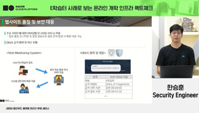 NBP 한승훈 보안 엔지니어가 온라인 개학 대비 e학습터 서비스의 보안을 강화한 사례에 대해 소개했다.