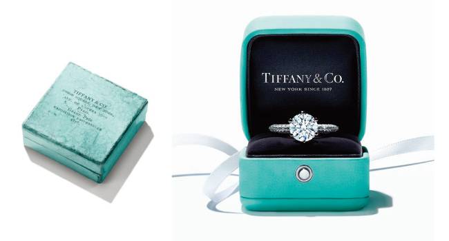 130여 년 전  티파니 블루박스(왼쪽). 티파니 블루박스 안에 담긴 파베 티파니 세팅링. [티파니]
