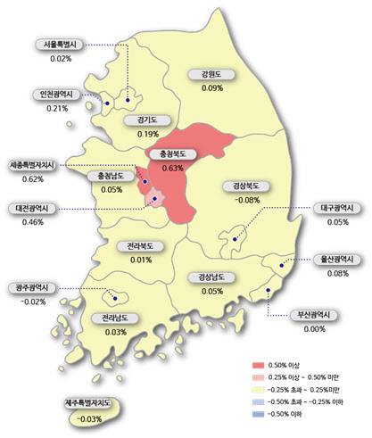 이번주 전국 아파트 매매가격 변동률. /한국감정원