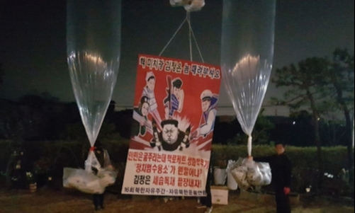 자유북한운동연합이 대형 풍선에 매달아 뿌린 대북 전단. 자유북한운동연합 제공