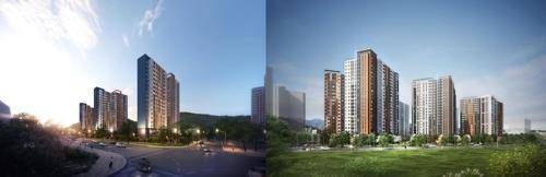 DMC리버포레자이(왼쪽)·DMC리버파크자이(오른쪽) 투시도 [GS건설 제공 사진 편집]