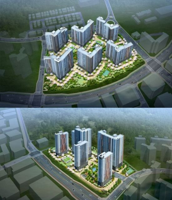 DMC리버파크자이(위)와 DMC리버포레자이 조감도.