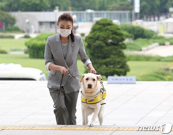 김예지 미래통합당 의원과 안내견 조이/뉴스1 © News1 신웅수 기자