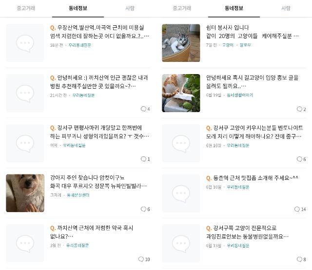 당근마켓에는 중고 물품뿐 아니라 동네 주민들끼리 나눌 만한 정보도 활발히 공유되고 있다. 당근마켓 캡처