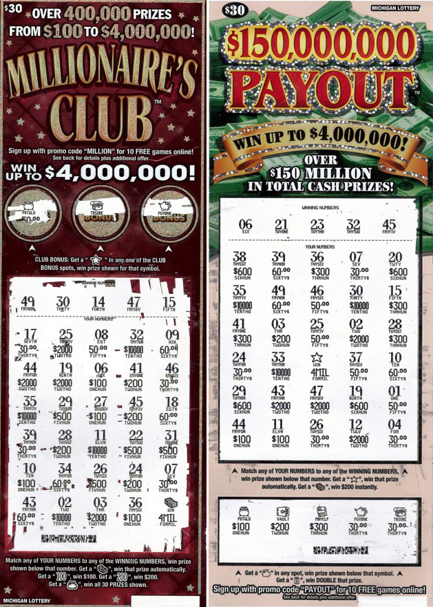 마크 클라크가 3년 전과 최근 각각 당첨된 400만 달러짜리 복권의 실제 모습.