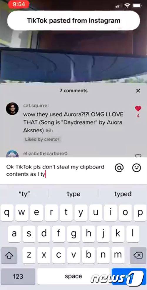 애플 iOS14의 개인정보보호 기능 업데이트와 중국 바이트댄스의 SNS '틱톡'으로 인해 애플리케이션(앱)들의 '클립보드 접근'에 대한 논란이 일고 있다. (트위터 jeremy burge 갈무리)© 뉴스1