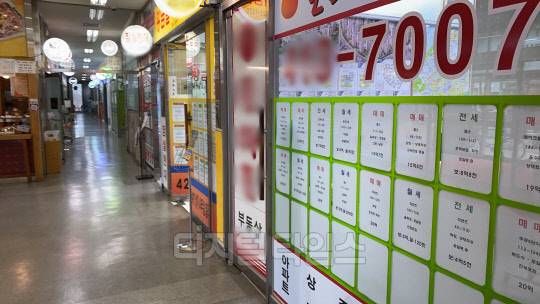 송파구 잠실동 아파트 단지 내 상가에 위치한 공인중개사사무소 외부에 부동산 매물 정보가 붙어 있다.



이상현기자