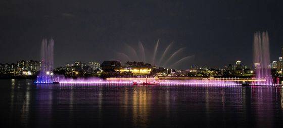 대구 수성못의 음악분수. 해가 지면 하루에 네 번 분수 쇼가 펼쳐진다. 장진영 기자