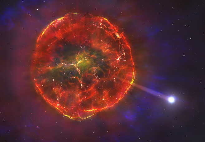 초신성 폭발 뒤 튕겨 나온 백색왜성의 상상도(사진=마크 갈릭/워릭대)
